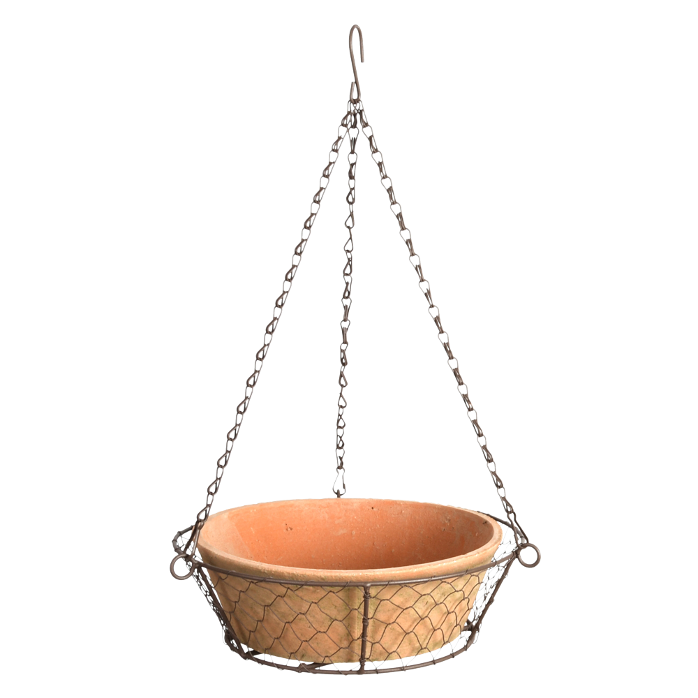 Aged Terracotta Bowl in Hanging Basket
